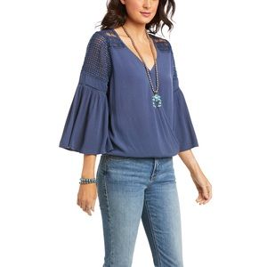 Ariat brunchin tunic indigo half sleeve crochet top
